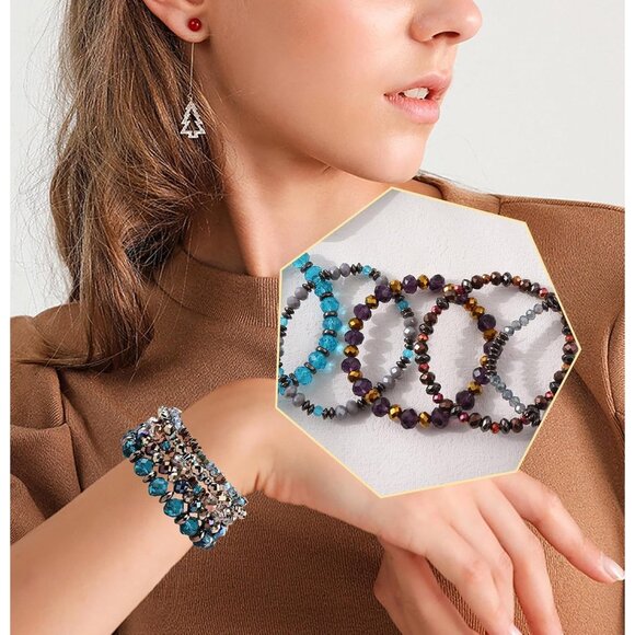 Elastic Multi-Color Beaded Bracelets Set - 6 Versatile Bohemian Styles for Women - Picture 3 of 7